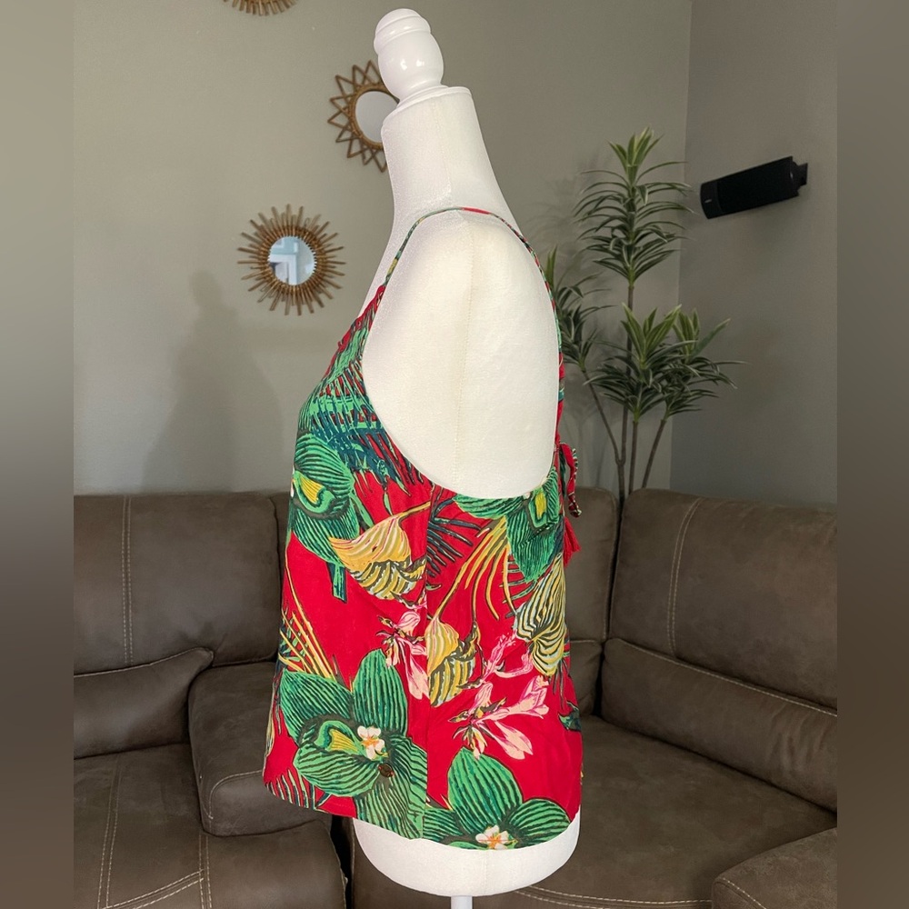 Vintage Roxy Red Tropical Top Sz M Summer Beach Party Vacation Boho LIKE NEW - Picture 4 of 8